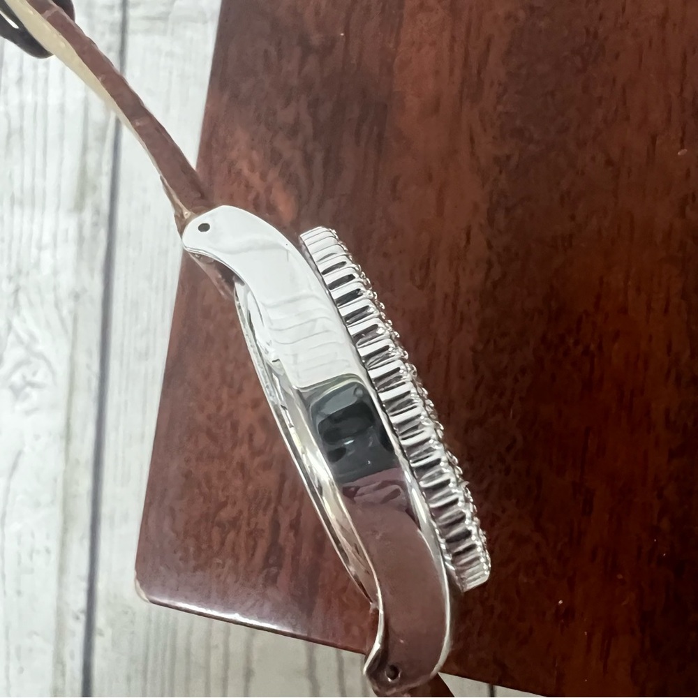 DMQ Diamonique Watch Brown Leather strap Silver Tone Jeweled QVC - Picture 5 of 14